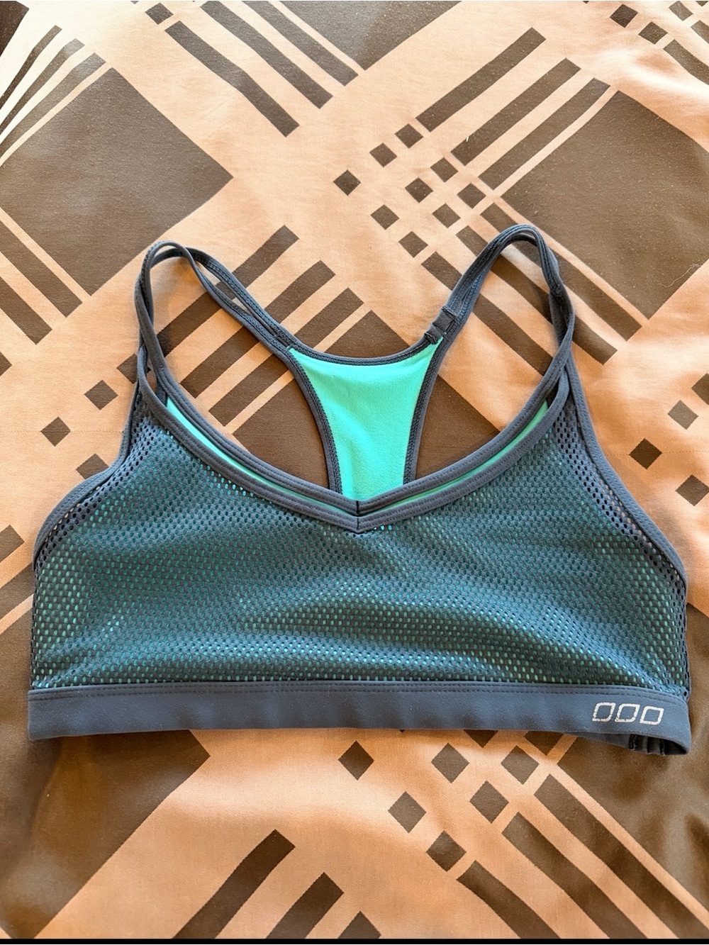 Lorna Jane Mesh Sports Bra - Teal/Gray M